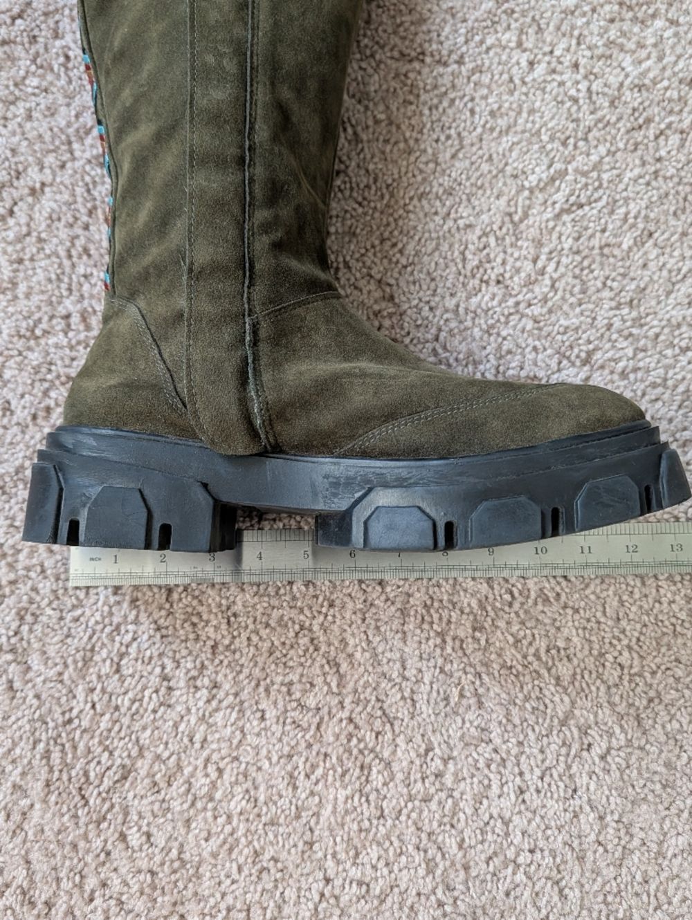 Farm Rio Womens Army Green Suede Embroidered Calf High Lug Sole Boots Size 9.5 - Picture 12 of 12